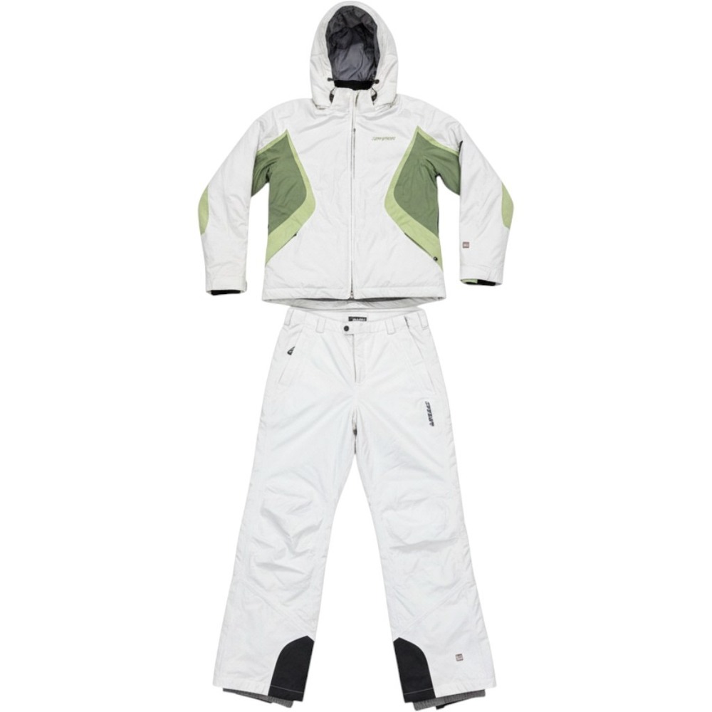 Spyder Ski Suit Jacket Pants Set Womens Size 12 White Lime Green Insulated Snow